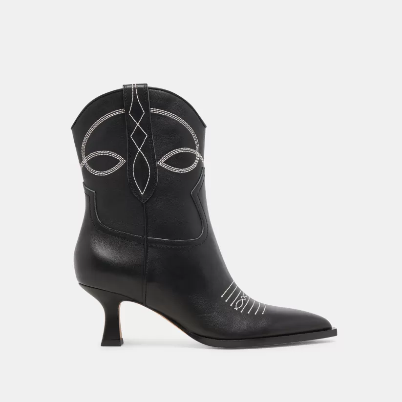 Western Inspired | Dolce Vita ANGEL BOOTIES BLACK WHITE LEATHER BLACKWHITELEATHER