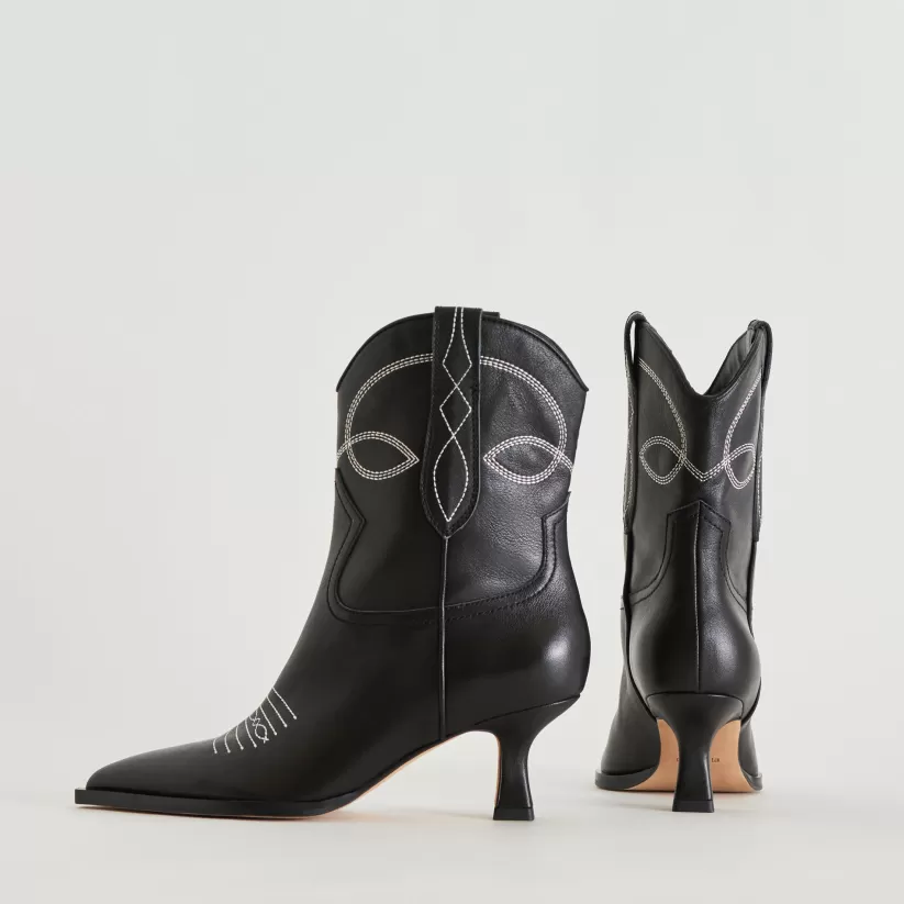 Western Inspired | Dolce Vita ANGEL BOOTIES BLACK WHITE LEATHER BLACKWHITELEATHER