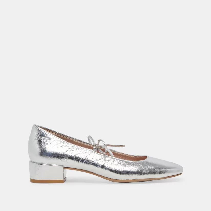 Mary Janes | Make It Metallic | Dolce Vita ARDIEN HEELS SILVER CRINKLE PATENT SILVERCRINKLEPATENT