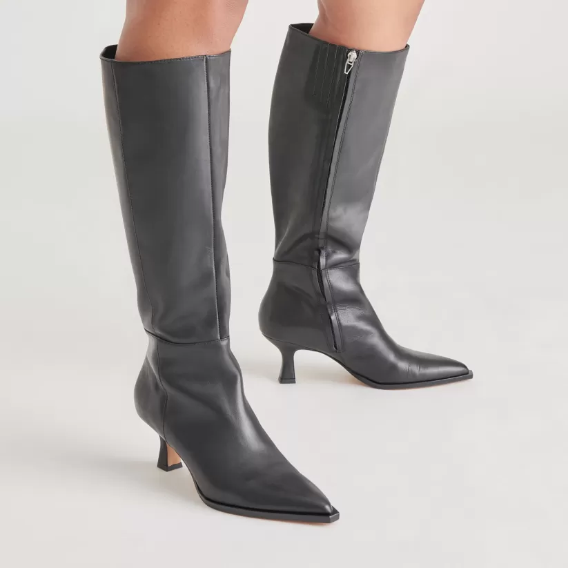 Tall Boots | Wide Calf | Dolce Vita AUGGIE WIDE CALF BOOTS BLACK LEATHER BLACKLEATHER