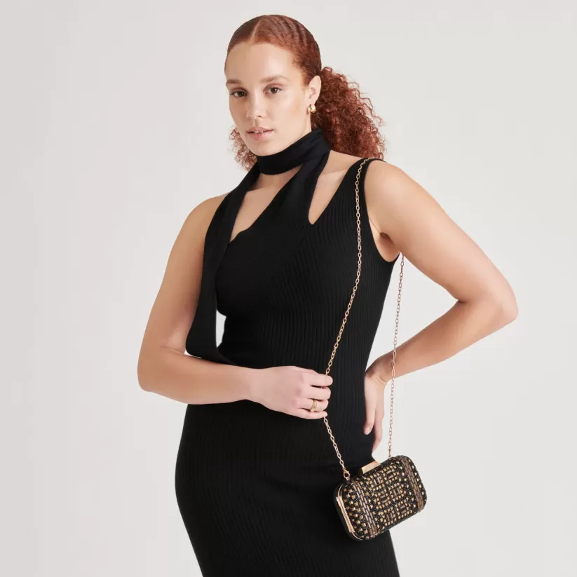 Make It Metallic | Dolce Vita DAISY CLUTCH BLACK GOLD BEADED BLACKGOLDBEADED
