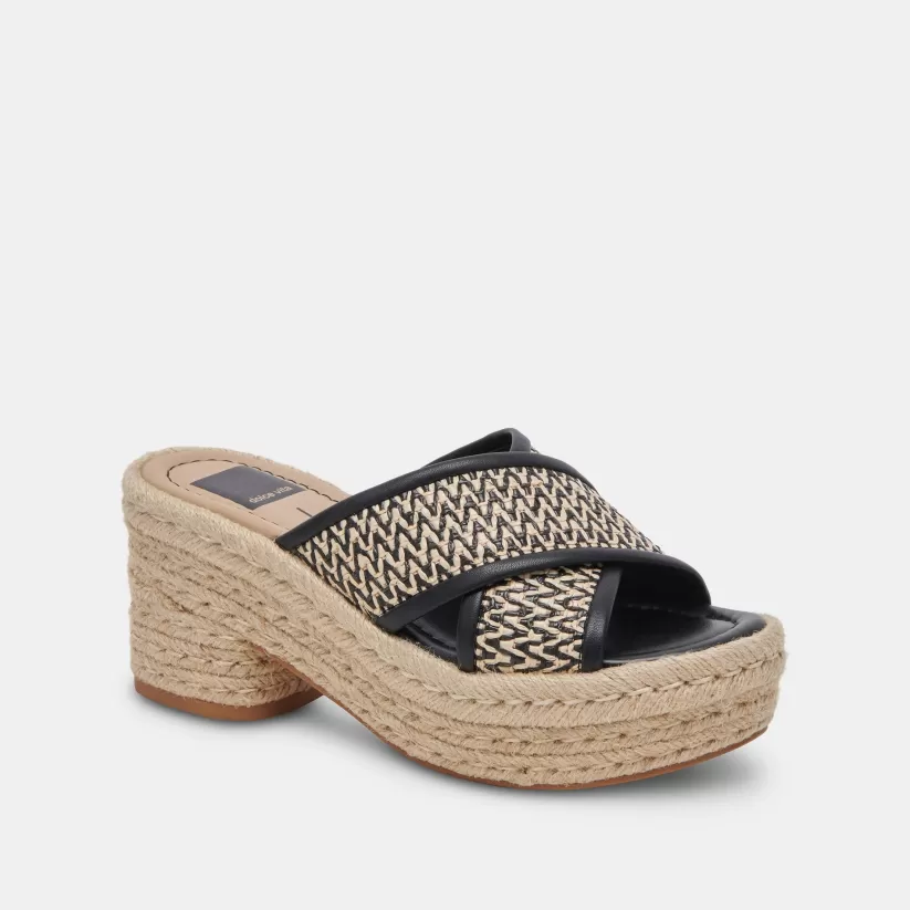 Wedges | Sandals | Dolce Vita ELDORA HEELS WHITE BLACK RAFFIA WHITEBLACKRAFFIA
