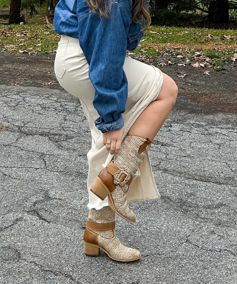 Western Inspired | Dolce Vita HOSS BOOTS BROWN MULTI RAFFIA BROWNMULTIRAFFIA