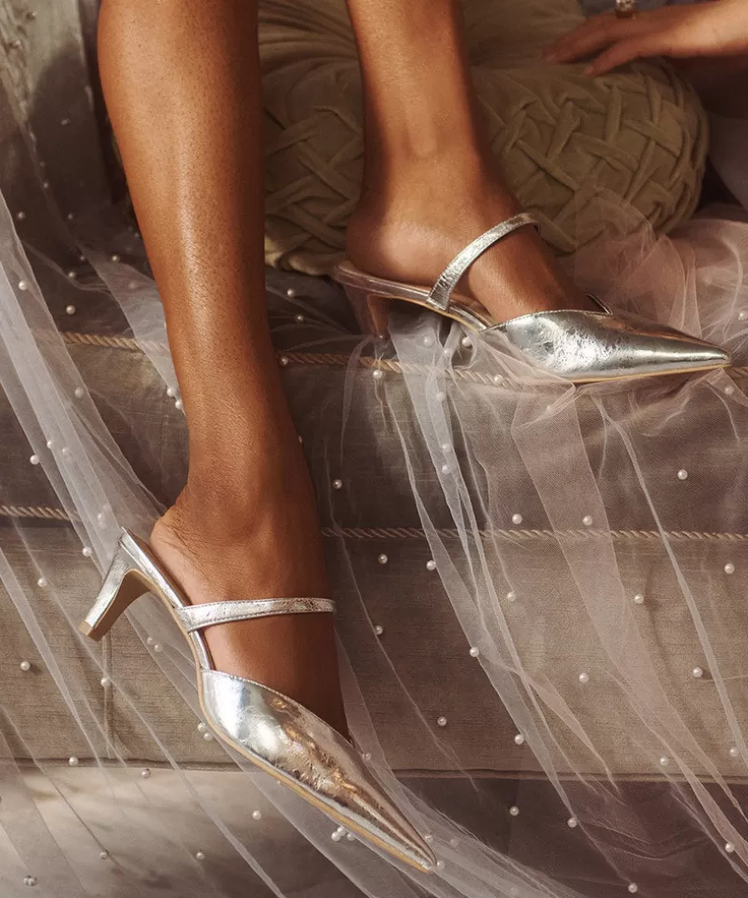 Make It Metallic | Mules & Clogs | Dolce Vita KANIKA MID HEELS SILVER DISTRESSED LEATHER SILVERDISTRESSEDLEATHER