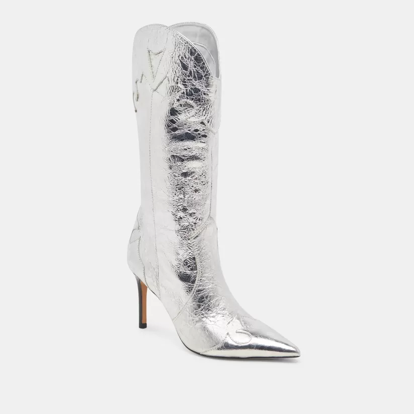 Make It Metallic | Western Inspired | Dolce Vita KASEDY BOOTS SILVER DISTRESSED LEATHER SILVERDISTRESSEDLEATHER