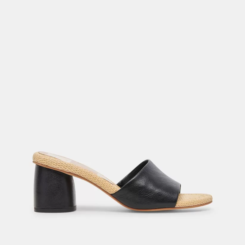 Sandals | Heels | Dolce Vita MINNY RAFFIA HEELS BLACK LEATHER BLACKLEATHER