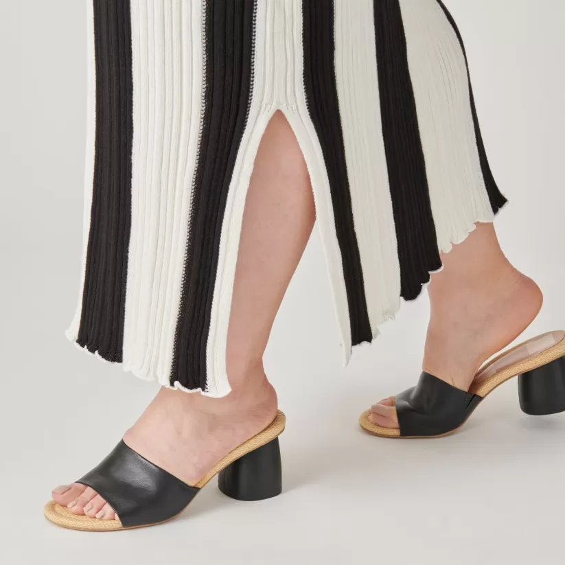Sandals | Heels | Dolce Vita MINNY RAFFIA HEELS BLACK LEATHER BLACKLEATHER