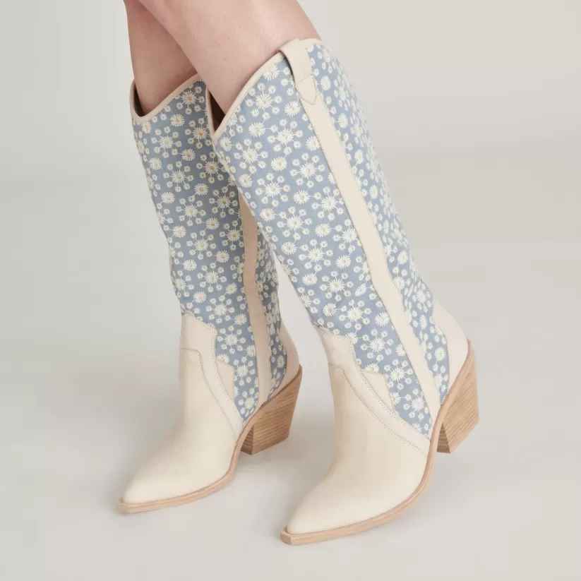 Western Inspired | Dolce Vita NAVENE BOOTS BLUE FLORAL FABRIC BLUEFLORALFABRIC