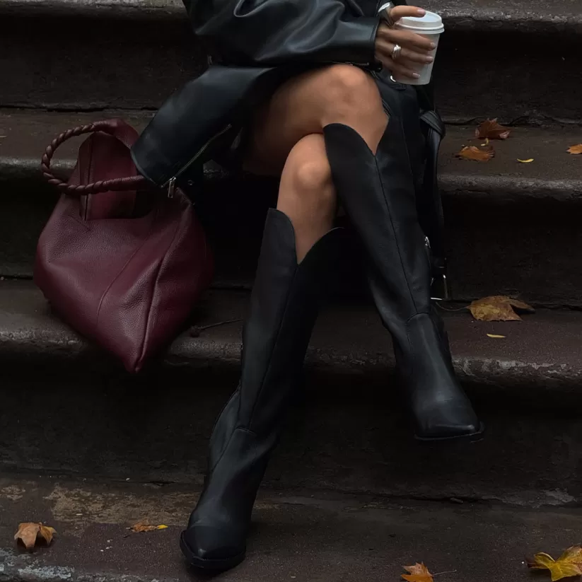Western Inspired | Tall Boots | Dolce Vita RAJ BOOTS BLACK LEATHER BLACKLEATHER
