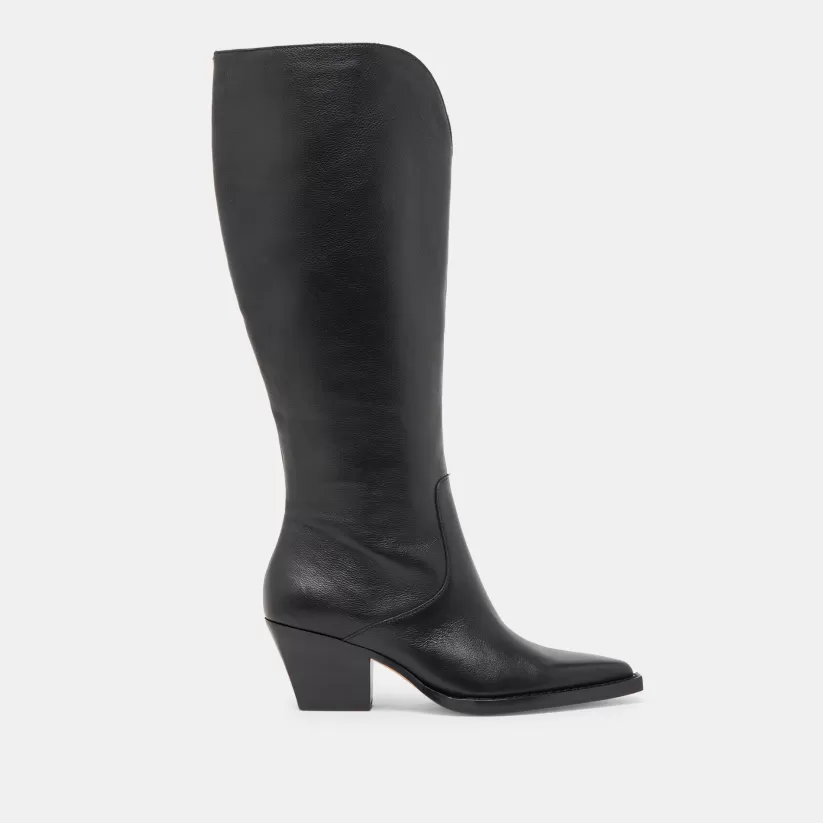 Western Inspired | Tall Boots | Dolce Vita RAJ EXTRA WIDE CALF BOOTS BLACK LEATHER BLACKLEATHER