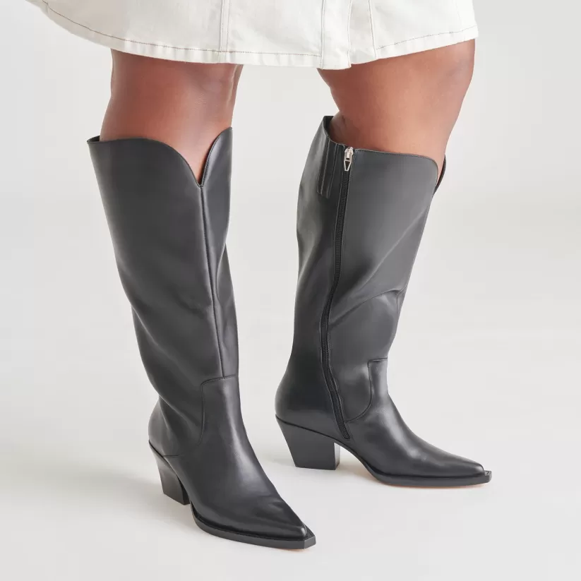 Western Inspired | Tall Boots | Dolce Vita RAJ EXTRA WIDE CALF BOOTS BLACK LEATHER BLACKLEATHER