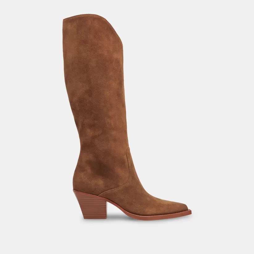 Western Inspired | Tall Boots | Dolce Vita RAJ EXTRA WIDE CALF BOOTS BROWN SUEDE BROWNSUEDE