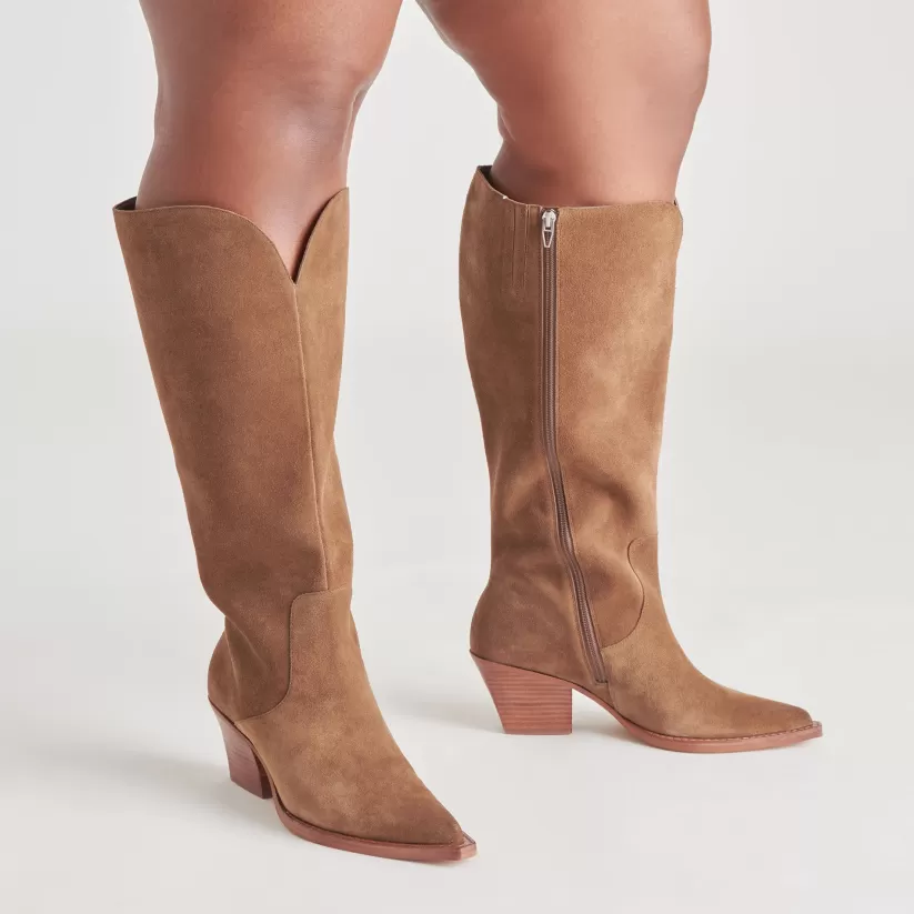 Western Inspired | Tall Boots | Dolce Vita RAJ EXTRA WIDE CALF BOOTS BROWN SUEDE BROWNSUEDE