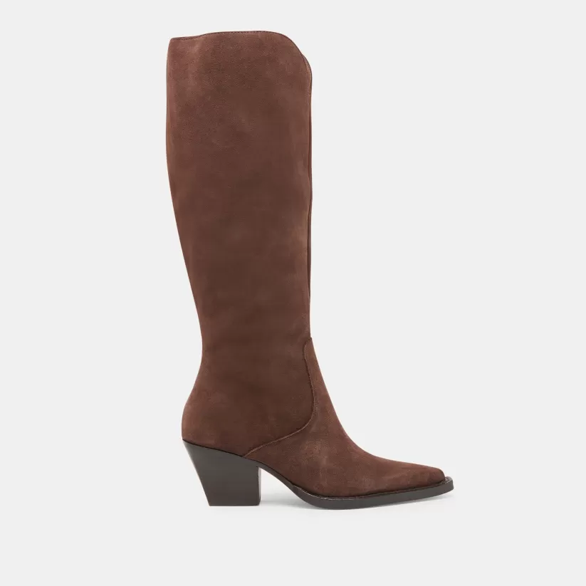 Western Inspired | Tall Boots | Dolce Vita RAJ EXTRA WIDE CALF BOOTS DK BROWN SUEDE DKBROWNSUEDE