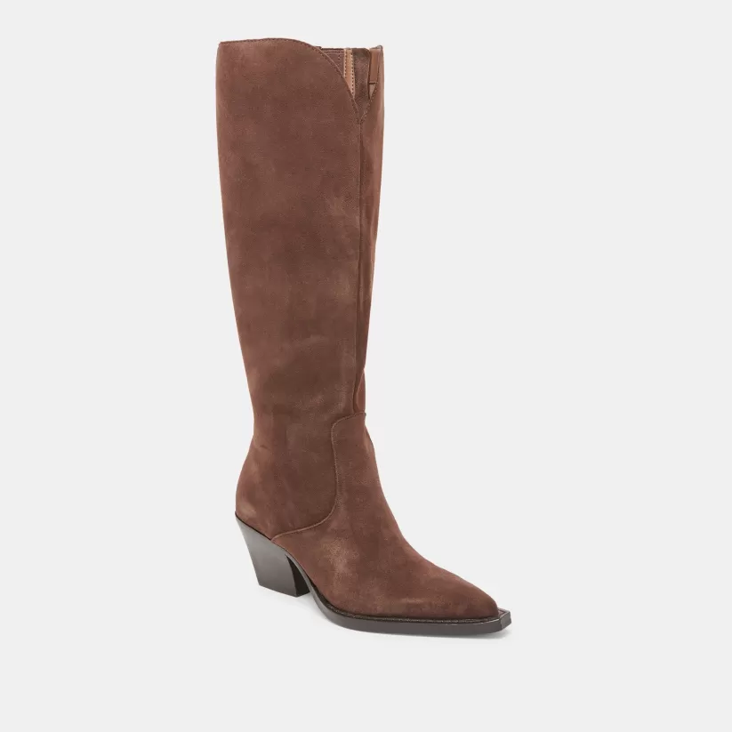 Western Inspired | Tall Boots | Dolce Vita RAJ EXTRA WIDE CALF BOOTS DK BROWN SUEDE DKBROWNSUEDE
