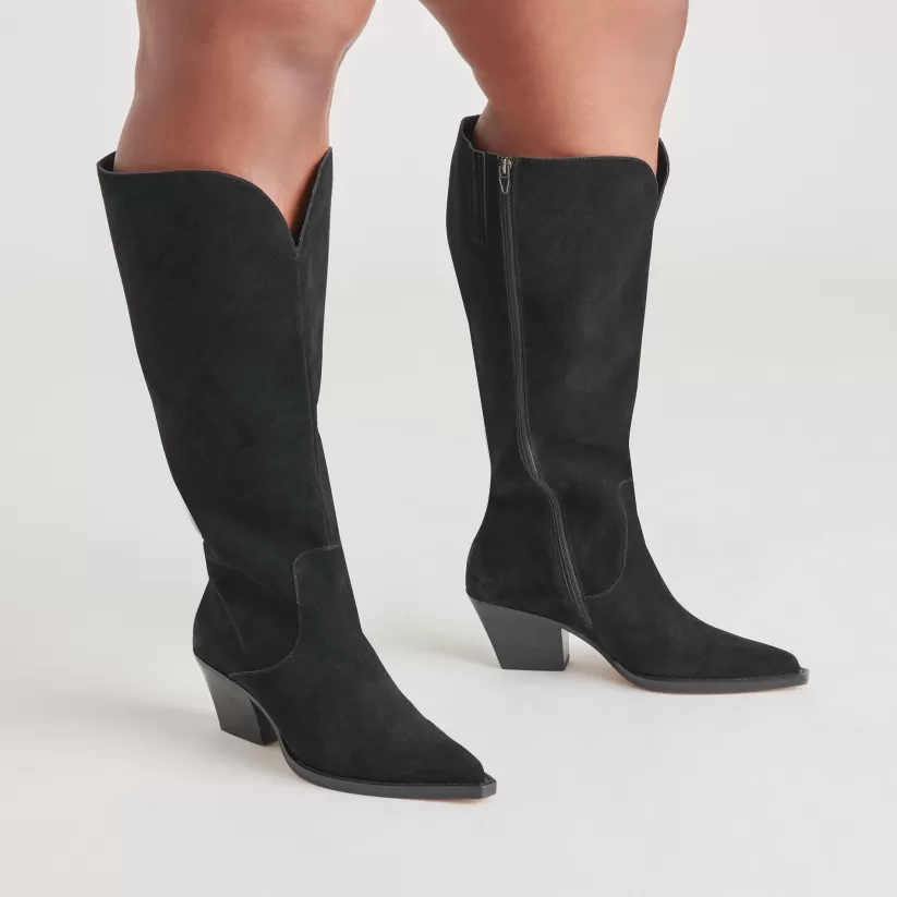 Western Inspired | Tall Boots | Dolce Vita RAJ EXTRA WIDE CALF BOOTS ONYX SUEDE ONYXSUEDE