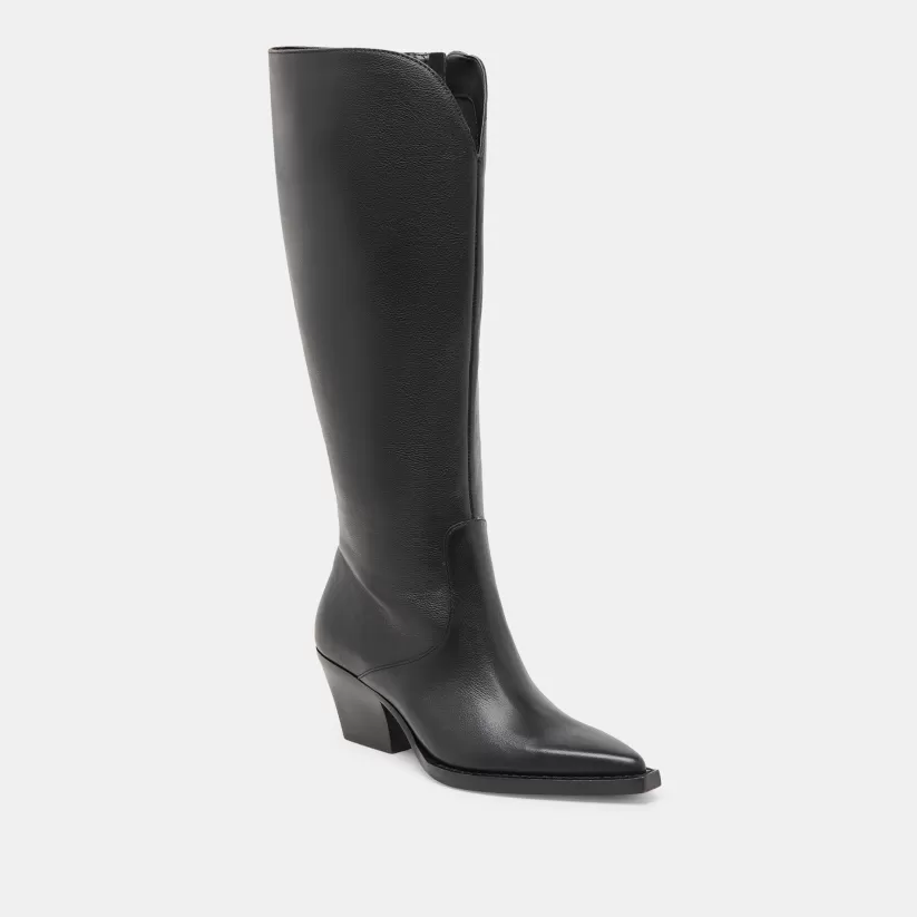 Western Inspired | Tall Boots | Dolce Vita RAJ WIDE CALF BOOTS BLACK LEATHER BLACKLEATHER