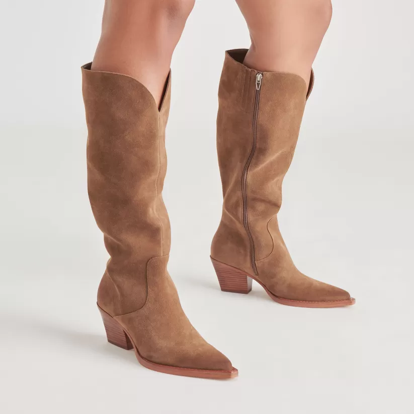 Western Inspired | Tall Boots | Dolce Vita RAJ WIDE CALF BOOTS BROWN SUEDE BROWNSUEDE