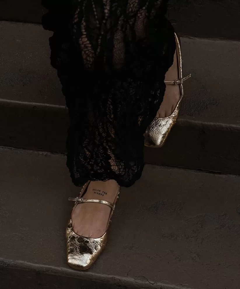 Mary Janes | Make It Metallic | Dolce Vita REYES BALLET FLATS GOLD DISTRESSED LEATHER GOLDDISTRESSEDLEATHER