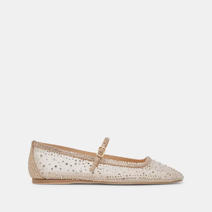 Mary Janes | Make It Metallic | Dolce Vita REYES CRYSTAL BALLET FLATS GOLD MESH GOLDMESH