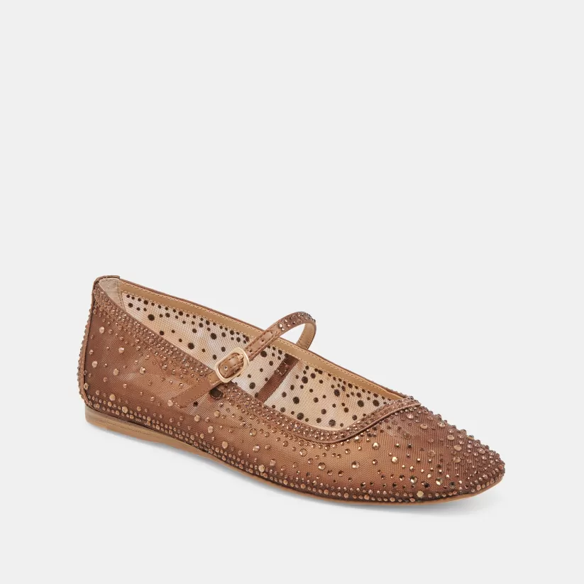 Mary Janes | Ballet Flats | Dolce Vita REYES CRYSTAL BALLET FLATS MID BROWN MESH MIDBROWNMESH