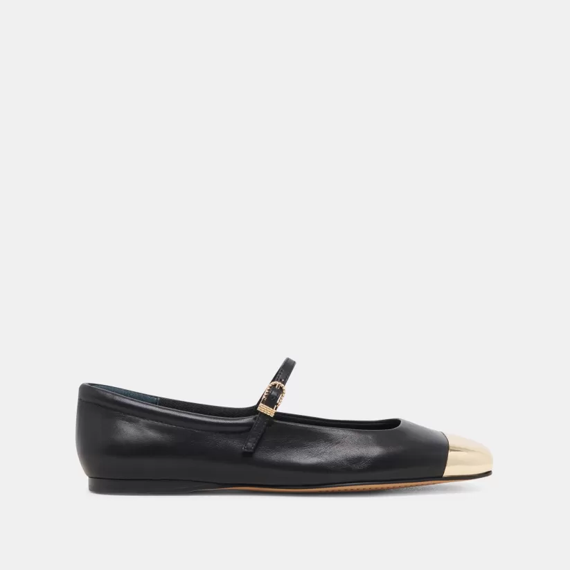 Mary Janes | Ballet Flats | Dolce Vita REYES TOE CAP BALLET FLATS BLACK LEATHER BLACKLEATHER