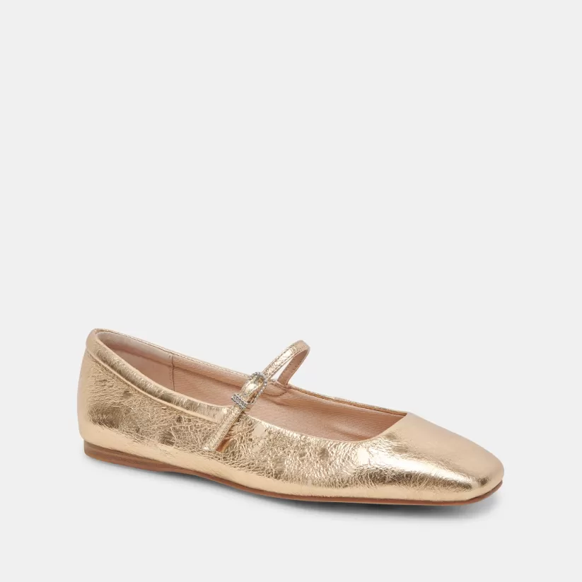Mary Janes | Make It Metallic | Dolce Vita REYES WIDE BALLET FLATS GOLD DISTRESSED LEATHER GOLDDISTRESSEDLEATHER
