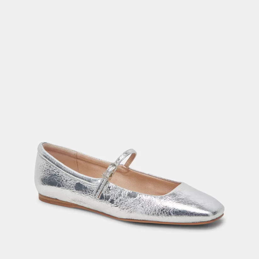 Mary Janes | Make It Metallic | Dolce Vita REYES WIDE BALLET FLATS SILVER DISTRESSED LEATHER SILVERDISTRESSEDLEATHER