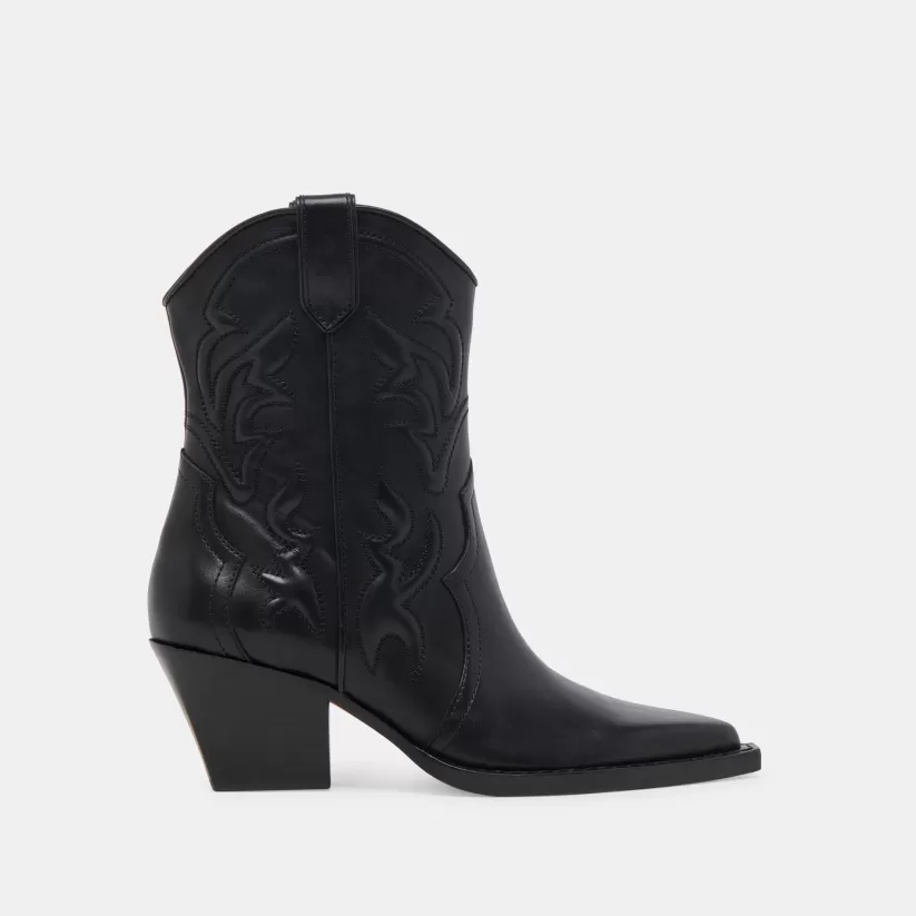 Western Inspired | Wide Calf | Dolce Vita RIMONA WIDE CALF BOOTIES BLACK LEATHER BLACKLEATHER