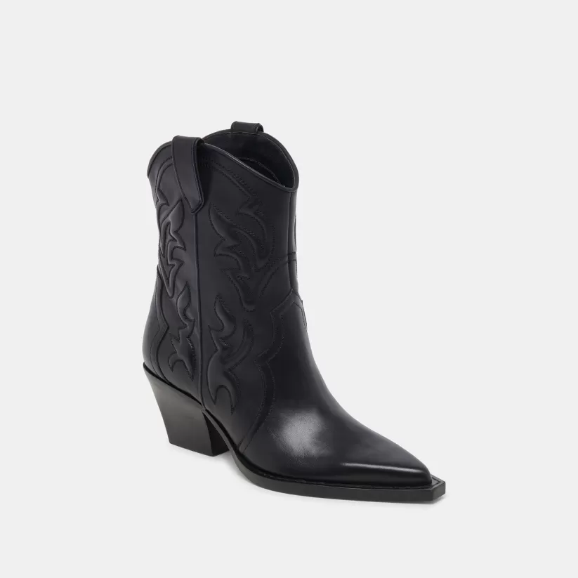 Western Inspired | Wide Calf | Dolce Vita RIMONA WIDE CALF BOOTIES BLACK LEATHER BLACKLEATHER