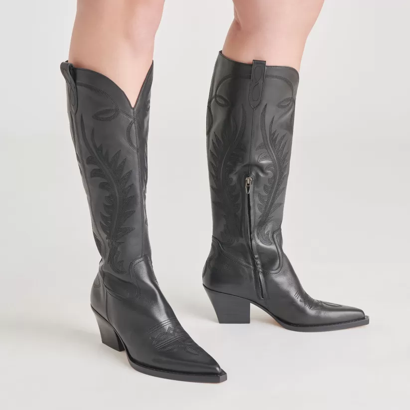 Western Inspired | Tall Boots | Dolce Vita RYATT BOOTS BLACK LEATHER BLACKLEATHER