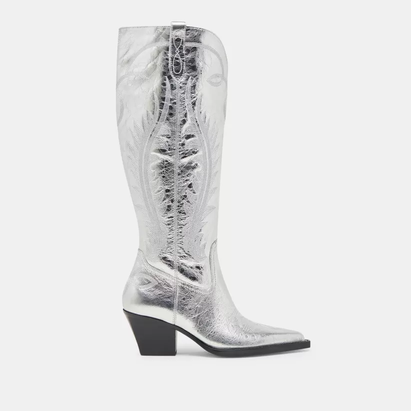 Make It Metallic | Western Inspired | Dolce Vita RYATT EXTRA WIDE CALF BOOTS SILVER DISTRESSED LEATHER SILVERDISTRESSEDLEATHER