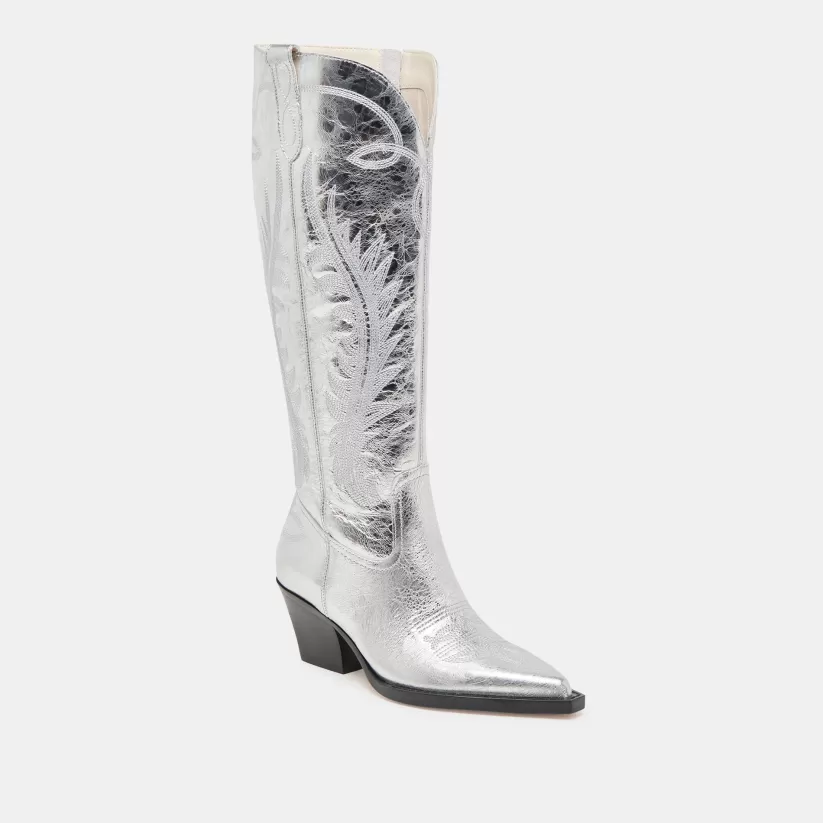 Make It Metallic | Western Inspired | Dolce Vita RYATT EXTRA WIDE CALF BOOTS SILVER DISTRESSED LEATHER SILVERDISTRESSEDLEATHER