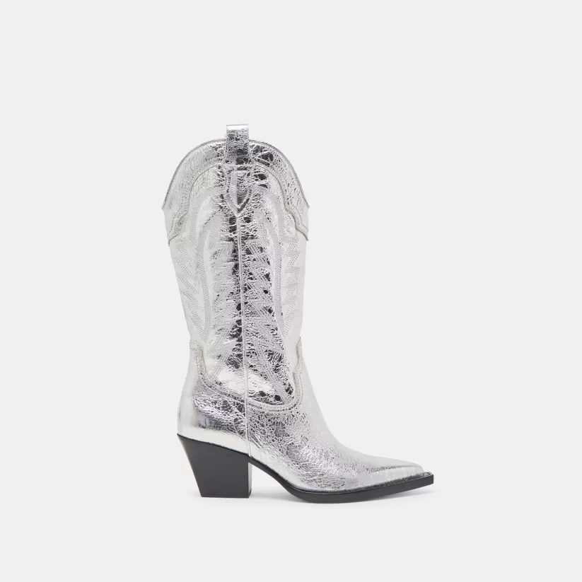 Make It Metallic | Western Inspired | Dolce Vita RYLAND BOOTS SILVER DISTRESSED LEATHER SILVERDISTRESSEDLEATHER