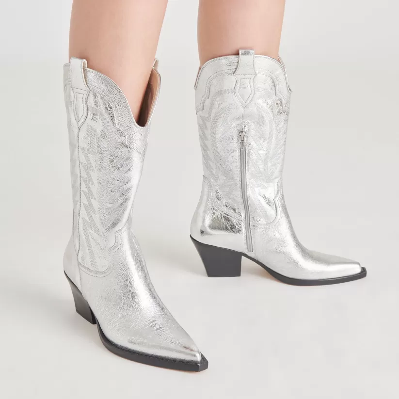 Make It Metallic | Western Inspired | Dolce Vita RYLAND BOOTS SILVER DISTRESSED LEATHER SILVERDISTRESSEDLEATHER