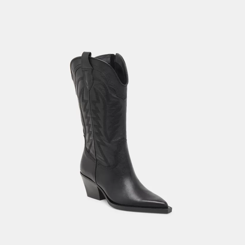 Western Inspired | Extra Wide Calf | Dolce Vita RYLAND EXTRA WIDE CALF BOOTS BLACK LEATHER BLACKLEATHER