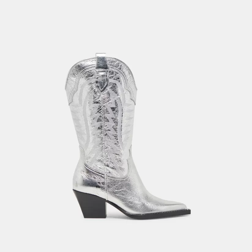 Make It Metallic | Western Inspired | Dolce Vita RYLAND EXTRA WIDE CALF BOOTS SILVER DISTRESSED LEATHER SILVERDISTRESSEDLEATHER
