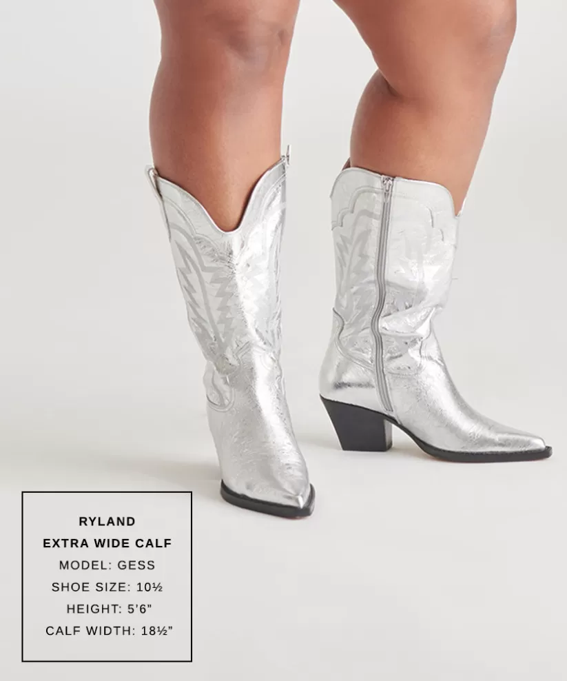 Make It Metallic | Western Inspired | Dolce Vita RYLAND EXTRA WIDE CALF BOOTS SILVER DISTRESSED LEATHER SILVERDISTRESSEDLEATHER