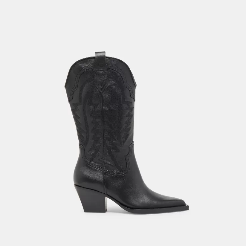 Western Inspired | Wide Calf | Dolce Vita RYLAND WIDE CALF BOOTS BLACK LEATHER BLACKLEATHER