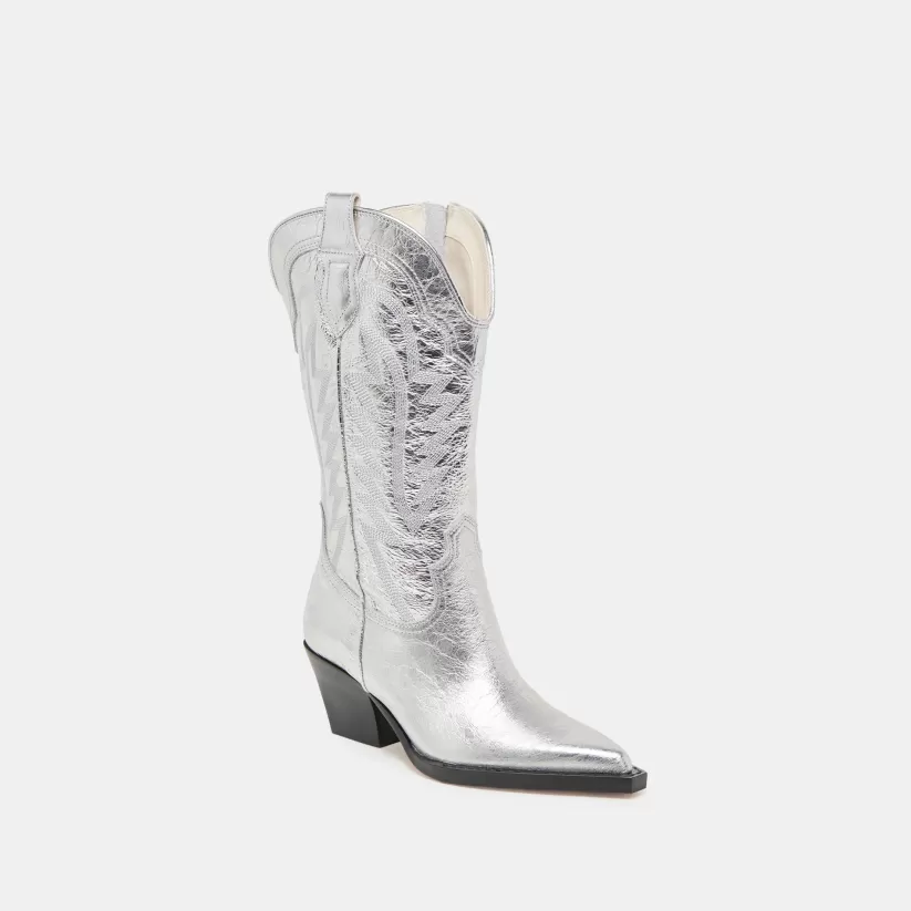 Make It Metallic | Western Inspired | Dolce Vita RYLAND WIDE CALF BOOTS SILVER DISTRESSED LEATHER SILVERDISTRESSEDLEATHER