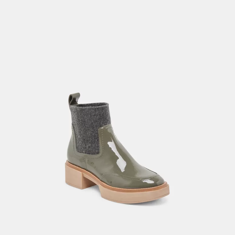 Wide Widths | Dolce Vita SALINE H2O WIDE BOOTIES DARK OLIVE CRINKLE PATENT DARKOLIVECRINKLEPATENT