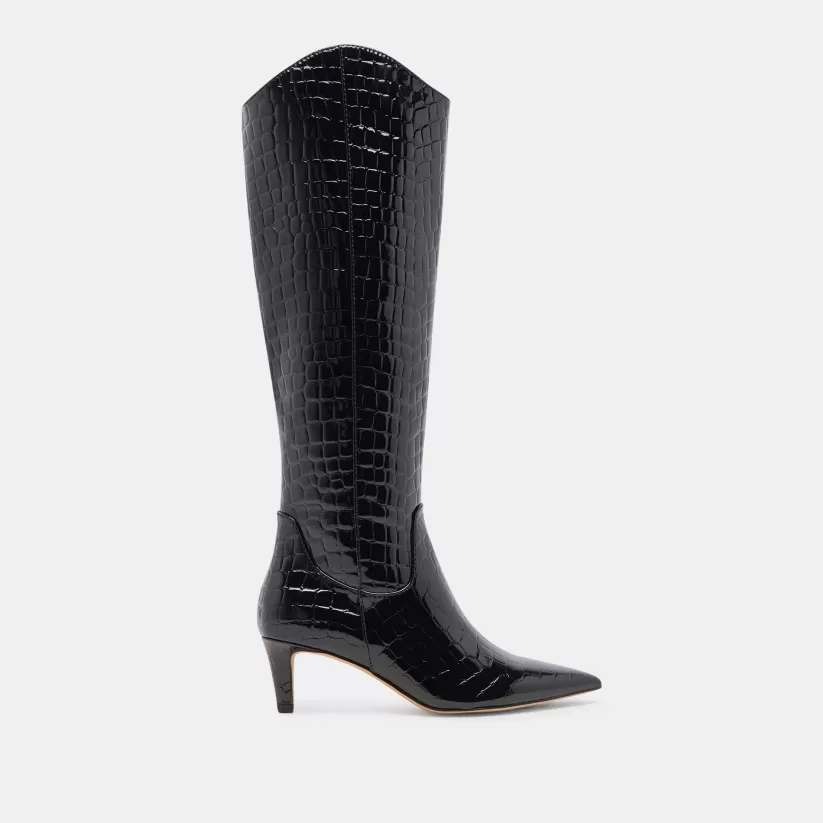 Tall Boots | Dolce Vita SHILAH BOOTS NOIR EMBOSSED LEATHER NOIREMBOSSEDLEATHER