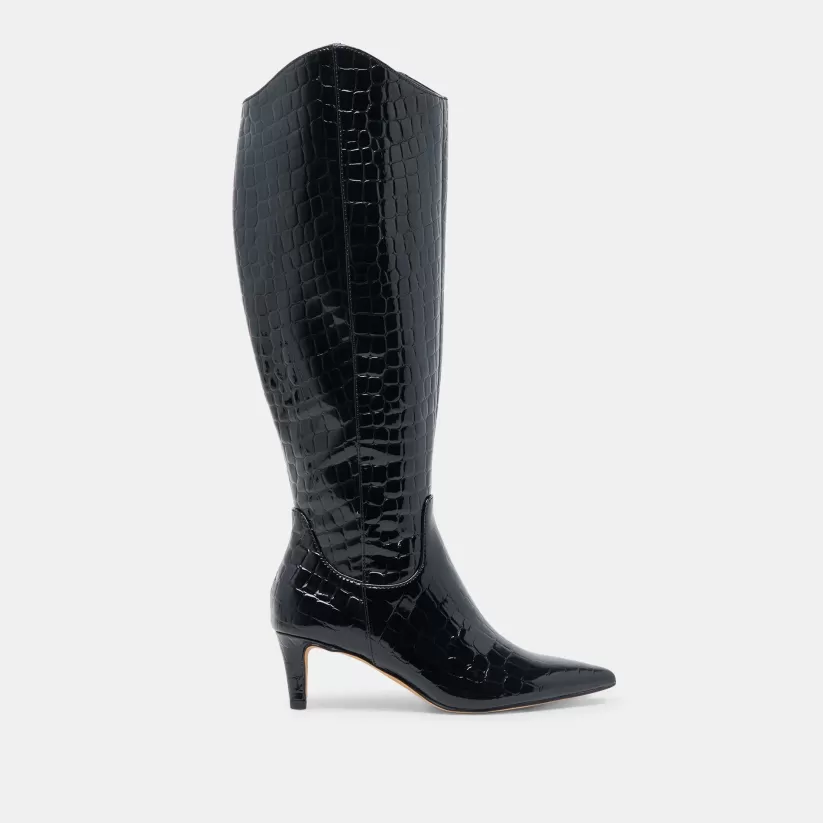 Tall Boots | Wide Calf | Dolce Vita SHILAH WIDE CALF BOOTS NOIR EMBOSSED LEATHER NOIREMBOSSEDLEATHER
