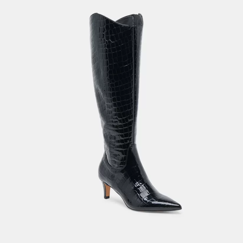 Tall Boots | Wide Calf | Dolce Vita SHILAH WIDE CALF BOOTS NOIR EMBOSSED LEATHER NOIREMBOSSEDLEATHER