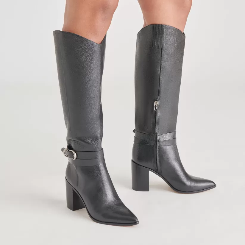 Western Inspired | Tall Boots | Dolce Vita TYRONE WIDE CALF BOOTS BLACK LEATHER BLACKLEATHER
